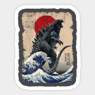 Godzilla and the Wave Tan Background - Rough Sticker